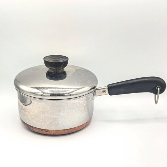 1801 REVERE WARE 1 Quart Copper Bottom Sauce Pan Pot & Lid, Rome, NY, EUC! - Picture 2 of 6
